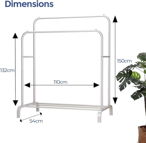 edihome, Kleiderständer, Kleiderstange, Doppelt, 110 x 150 x 54 cm, Schuhregal, Metallisch, Stabil, Clothes Rack, Klamotten Ständer, Clothes Organizer (Weiß Doppel)