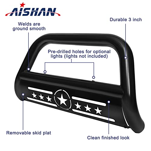 Aishan Bull Bar Pickup Truck 3" Brush Grille Guard With Removable Skid Plate Front Bumper, Compatible With 2004-2022 F150 / 2003-2017 Expedition/ 2006-2008 Mk-Lt/ 2003-2014 Navigator, Black #TOP1
