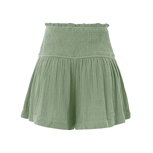 Oiumov Womens Athletic Shorts,Womens Culottes High Elastic Waisted Pleated Ruffle Cute Shorts Beach Flowy Casual Comfy Shorts #TOP3