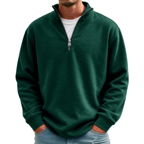 Fleece Sweatshirt Men Quarter Zip Fleece Lined 1/4 Zip Pullover Sweat Shirt - image 1