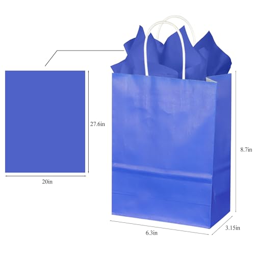 Image of BLEWINDZ 32Pcs Small Paper Gift Bags with Tissues, Royal Blue Party Favor Bags with Handles, 8.7 inch Goodie Bag for Birthday, Shopping, Party Supplies