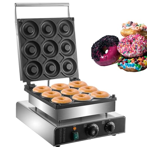 Macchina Per Ciambelle Professionale A 9 Fori, Riscaldamento Bifacciale/rivestimento Antiaderente, Mini Macchina Per Ciambelle Da 2000 W, Temperatura Regolabile Con Timer, Adatta Per Pasticcerie.