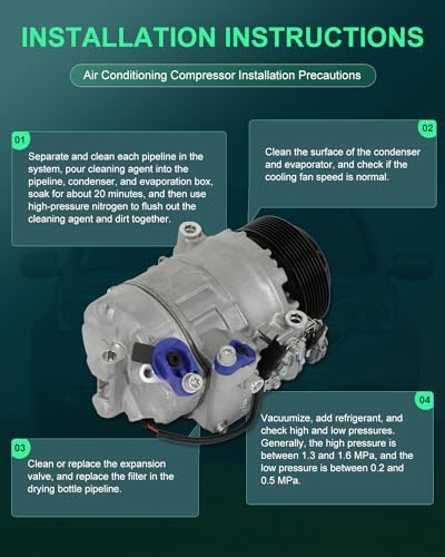 Image of SCITOO AC Compressor fit for BMW for 528i 3.0L 2011 | Fast Cooling, Ultra Low Noise (≤72 dB)Air Conditioner Compressor with Clutch, Easy Installation, 64509196890 64529165808