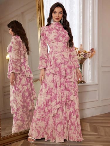 Image of TOLEEN Summer Casual Dresses for Women 2024 Spring Fashion Boho V Neck Long Sleeve Ruffle Floral Print Elegant Maxi Dress