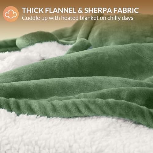 Image of HOMLYNS LuxeHeat Heated Blanket Electric Blanket, Soft Flannel Sherpa Heated Throw, Heating Blanket with 5 Heat Settings, 3 hrs Timer Auto Shut Off (50x60 inches, Green), Only for 120V Voltage Use