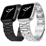 2-Pack Compatible with Apple Watch Band 42mm (Series 10/11) 41mm 40mm 38mm, Stainless Steel Metal Bands for Apple Watch Series 11/10/9/8/7/6/5/4/3/2/1 SE/SE2/SE3, Adjustable Link Bracelet for Men Women, Black&Silver