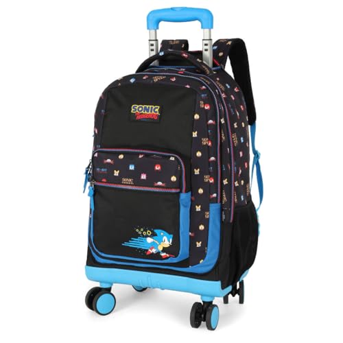 Mochila Infantil Rodinha Sonic 360 Graus Com Estojo Preto