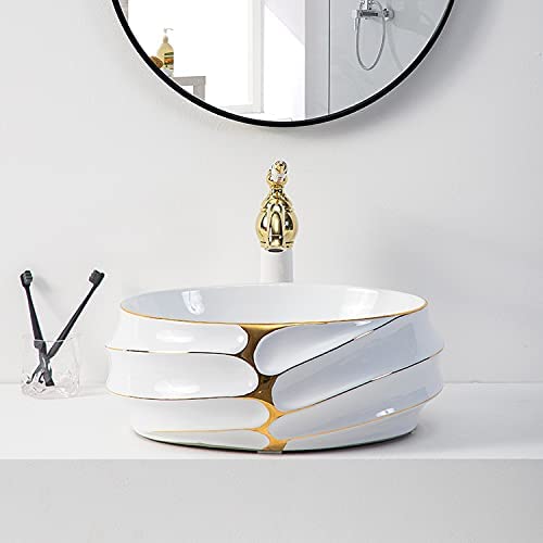 BASSINO Ceramic Art Wash Counter Top, Bathroom Sink/Basin (455 x 385 x 170 mm, White Gold) (B08KHHBYLB) Amazon Price History, Amazon Price Tracker