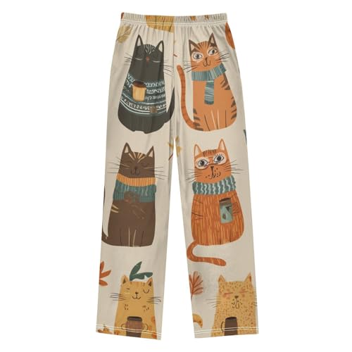 Cat Leaf Boys Long Pants Soft Trousers Elastic Waist Kids Lounge Bottoms with Pockets S-XL2