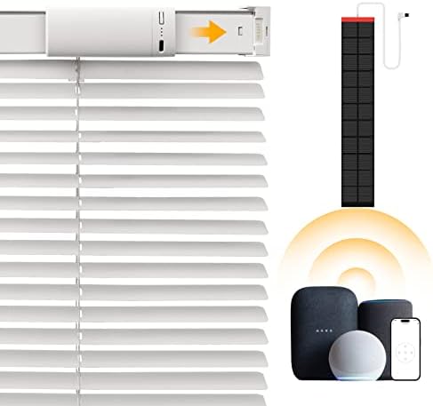 Motorized Blinds Smart Blinds with Remote Control Solar Powered Blinds Window Blinds Cordless Automatic Blinds Electric Blinds Windows Light Filtering Compatible with Google Alexa,White 25" Wx64 H