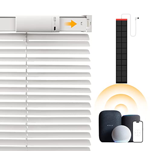 Motorized Blinds Smart Blinds With Remote Control Solar Powered Blinds Window Blinds Cordless Automatic Blinds Electric Blinds Windows Light Filtering Compatible With Google Alexa,White 25" Wx64 H #TOP9