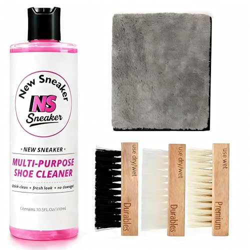 Shoe Cleaning Kit - 10.5 Oz Large Capacity White Shoe Cleaner with 3 Brushes & a Towel, Safe for...