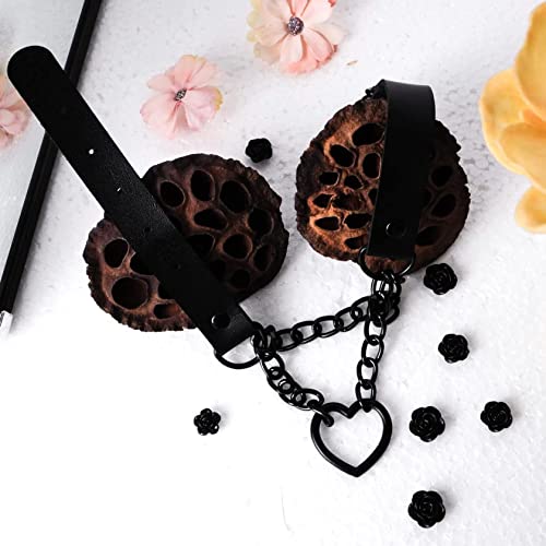 MANFNEE PU Leder Choker Punk Emo Herz Anhänger Kette Choker Halsband Halskette für Frauen verstellbar