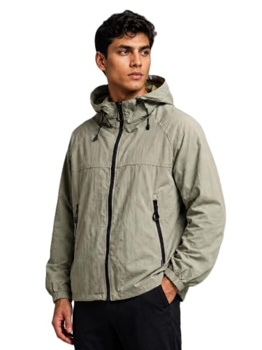 Image of CHKOKKO Windcheater Jacket For Men With Hood UPF 50+ UV Sun Protection | Lightweight Breathable Water-Repellent Windbreaker | Nylon Fabric Outdoor Running Biker Dailywear Jacket
