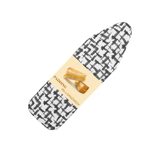 BNDX Ironing Board Cover, 15 x 54 Standard Size 4 Layers Thick Padding with 2 Elastic, Stain Resistant & Durable Scorch, 2 Click Buckles for Smooth Iron and Easy Installation, Grey Brushstrokes