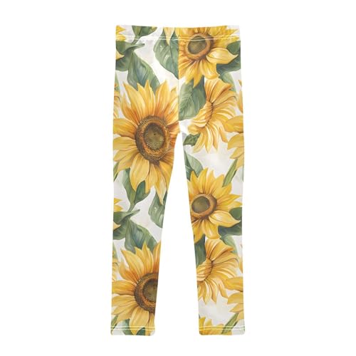 Watercolor Sunflower Girls Leggings Ultra Soft Compression Yoga Gym Pants for Kids 4-10T2
