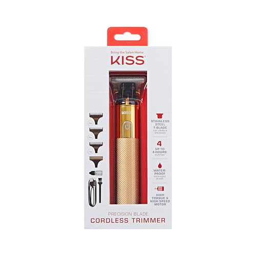 KISS Precision Blade Cordless Trimmer with Stainless Steel T-Blade, Powerful High-Torque, High-Speed Motor, 3 Attachments & Cover, USB Cable & Long-Lasting Lithium Ion Battery