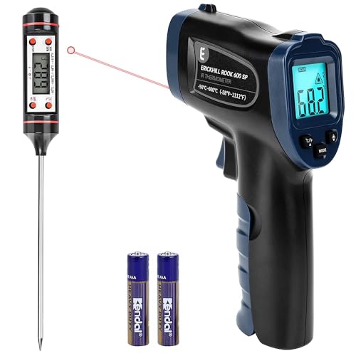 Termómetro infrarrojo digital ERICKHILL -50?~600? Pistola de temperatura láser sin contacto Pantalla LCD retroiluminada Emisividad ajustable - para reparación/cocción de vehículos