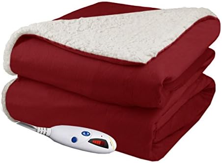 Pure Warmth Throw Electric Heated Throw Blanket Brick with Natural Sherpa