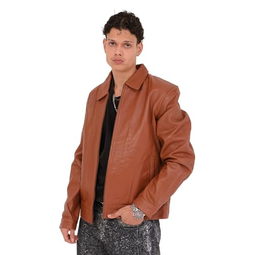 Image of TLC Genuine Lambskin Real Leather Jacket Men - Classic Shirt Style Polo Collar Motorcycle Vintage Racing Jacket For Mens