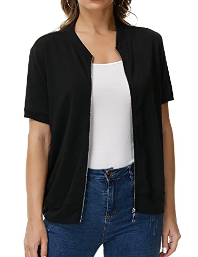 Kancy Kole Sweatshirt For Women Zip Up Pullover Shirt Lightweight Short Sleeve Jackets With Pockets(Xl,Black) #TOP1