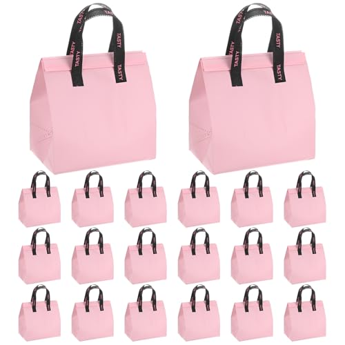 TIXIPEM Insulated Take Away Bags [20PCS] - Bulk Thermal Insulation Food Insulation Cooler Use for Hot Cold Food Frozen Deliver & Fresh Store Grocery Bags - [Tranquil Powder-9.4IN]