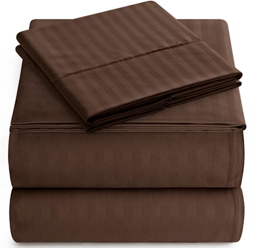 Juego de ropa de cama italiana Prestige Collection - Juego de cama de lujo de 4 piezas de microfibra suave hipoalergénica con bolsillos profundos, sin arrugas, resistente a las manchas, color moca