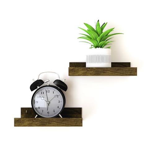 Image of Small Brown Floating Shelves for Wall, Shelf with Lip Set of 2, 8 in