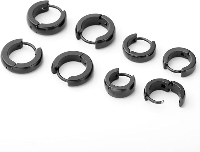 JOVIVI 4pairs Small Black Huggie Hoop Earrings Mens Womens Hypoallergenic Stainless Steel Sleeper Hoops Huggie Hinged Helix Cartilage Ear Lobe Stud Earrings Piercing Jewellery (7/9mm)