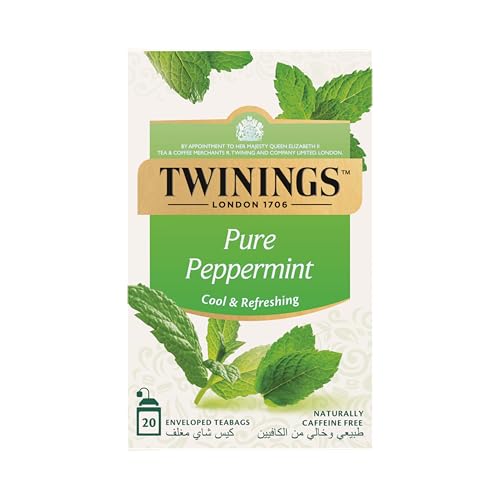 Twinings Pure Tea Luxury Tea Made with All Natural Ingredients Naturally Caffeine Free 20 Tea Bags - Peppermint