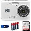 KODAK Pixpro FZ45 Digital Camera Bundle, Includes: SanDisk 64GB SDXC Memory Card, Spare Batteries and Card Reader (4 Items) (White)