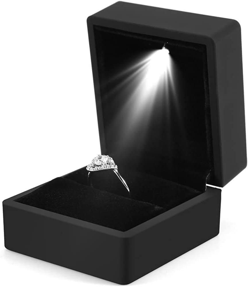 Offermax Engagement Ring LED Light Ring Box Jewelry Gift Box (Black)
