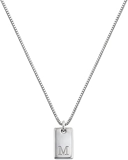 OAK & LUNA - Sterling Silver A-Z Initial Tag Necklace - Letter Pendant on Box Chain, Elegant & Gift‑Ready