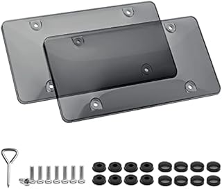 OKLPF 2 Pack Tinted License Plate Cover/Smoked Black Plastic License Plate Frame Unbreakable Shield Holder Clear Bubble Design with Screws, Caps Fits All Standard 6