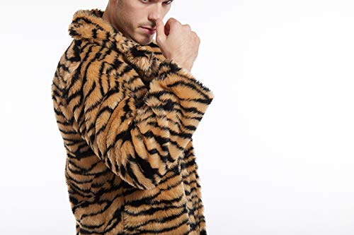 Image of UMREN Mens Warm Leopard Faux Fur Coats Jacket Long Luxury Overwear Parka Cardigans