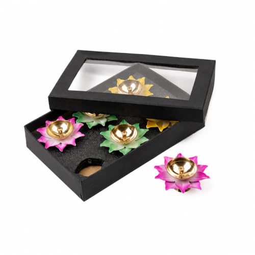 Image of Klassic Lotus Shaped Diya for Puja (6 Diyas 3inch Multicolor Petals) for Home Decor, for Pooja, Housewarming, Temple, Festivals & Diwali Gifting ( Pack of 6 Pcs, Multicolour )