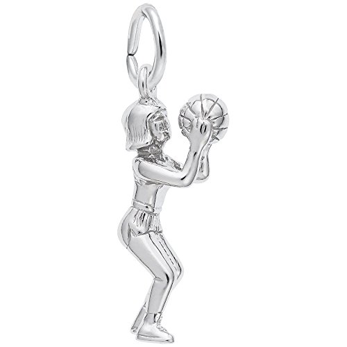 Female Basketball Player Charm In Sterling Silver, Charms for Bracelets and Necklaces