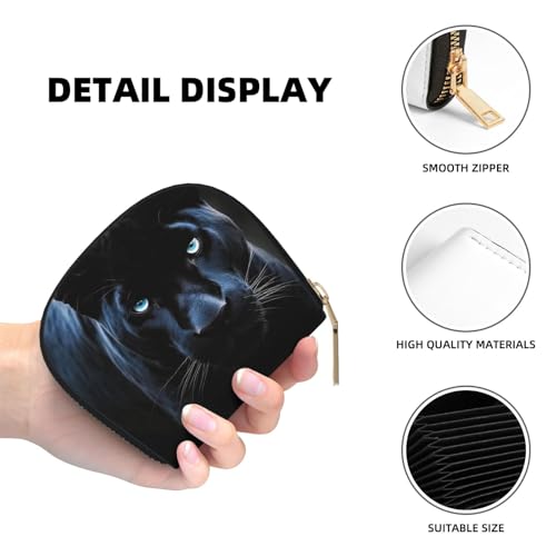 Panther With Blue Eyes Credit Card Holder Wallet, Leather Zipper Card Wallet For Women Ladies Rfid Blocking Card Case Small Coin Purse Accordion Wallet Gift4
