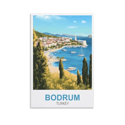 YMQWJYLW Bodrum Turquie Affiche de voyage vintage 20 x 30 cm Impression sur toile Décoration murale