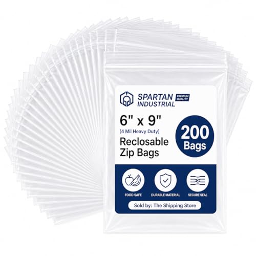 Spartan Industrial - 200 Count - 6” X 9” (4 Mil Heavy Duty) Thick Durable Clear Plastic Reclosable Zip Poly Bags with Resealable Lock Seal Zipper