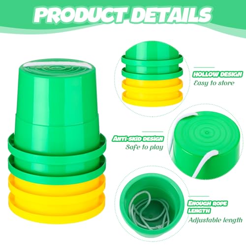 Meooeck 2 Pairs Walking Stilts Balancing Bucket Cup Thickened Plastic Stilts with Adjustable Rope for Kid Balance Coordination Birthday Playground Game Party Favor(Yellow, Green) by Meooeck - Image 4