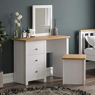 Vida Designs Arlington Dressing Table 3 Drawer Stool Mirror Vanity Set Bedroom Makeup White