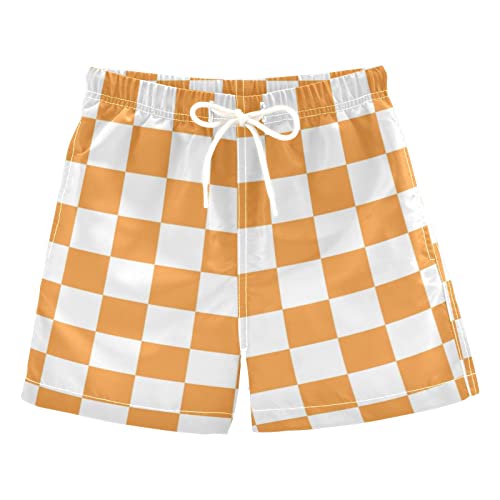 Orange White Squares Plaid Boys Swim Trunks Checkered Lattice Toddler Beach Board Shorts Baby Summer Bathing Suit L