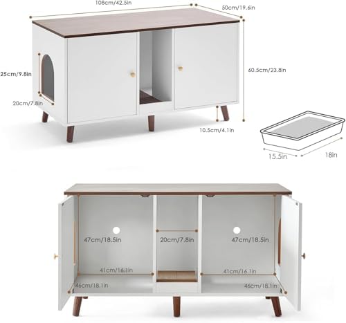 Double Litter Box Enclosure for 2 Cats - White Furniture