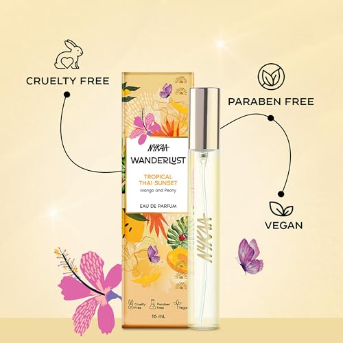 Image of Nykaa Wanderlust Tropical Sunset Eau De Parfum I Travel size, mini Perfume for Women - 16 ml I Fruity floral Perfume | | Long-Lasting, Travel‐Friendly, Vegan,Paraben‐Free, IFRA Certified I Mango and Peony fragrance notes