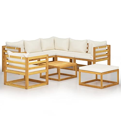 Juego de muebles de jardín de madera maciza de acacia, 8 piezas, color crema, 3057645