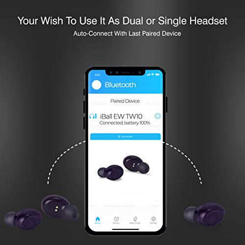Image of iBall EarWear TW10 in-Ear Bluetooth Wireless Headphones with Protective Charging Case - Royal Purple