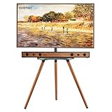 ECOTINY Tripod Easel TV Stand for 43 to 65 Inch LCD LED OLED Screen, Height Adjustable and Swievel TV Stand, Portable Corner TV Floor Stand with Wooden Tray, VESA 400x400mm, Minimalist, Black Walnut