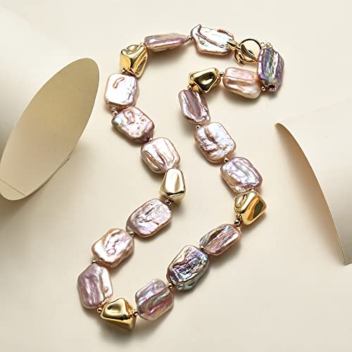 Multicolor Freshwater Cultured Pearl Strand Necklaces18K Gold Plated Ot Clasp Princess Length Necklace Baroque Keshi Golden Pearl Necklace（Baroque Pearl Necklace） #TOP3