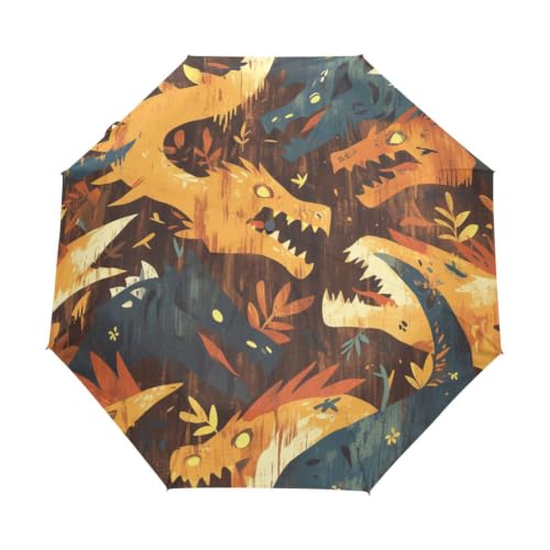 Parapluie pliable dinosaures colorés à ouverture automatique pour voyage et plage